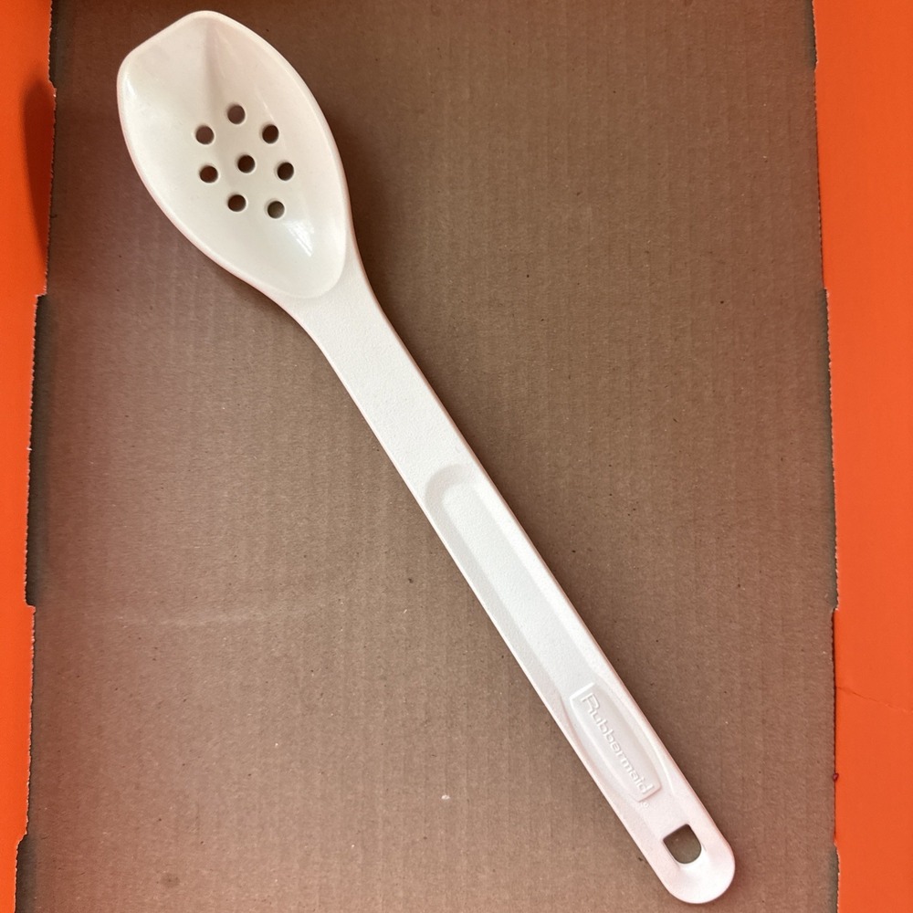 Vintage Rubbermaid L White Slotted Strainer Spoon Utensil 1974 Nylon Plastic 12"